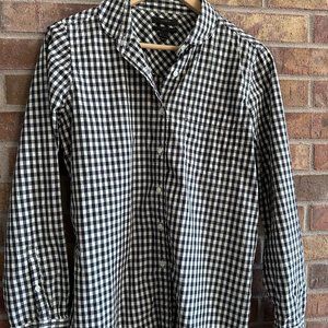 J Crew Black Gingham Button Down Blouse